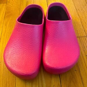 Super Birkis Magenta clogs. Worn once but too small for me